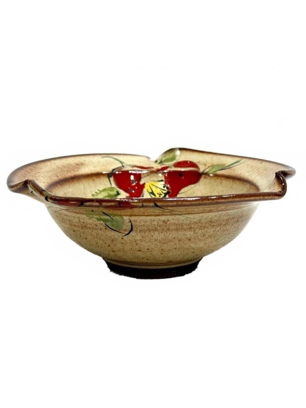 Vintage Small Japanese Hand-Painted Stoneware Pottery Bowl Signed Studio Mark
